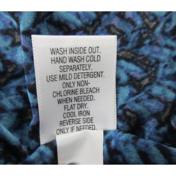 Dana Buchman Blouse Sz Small Blue Black Silver Metallic Draped Neckline Long Sle - Picture 10 of 10